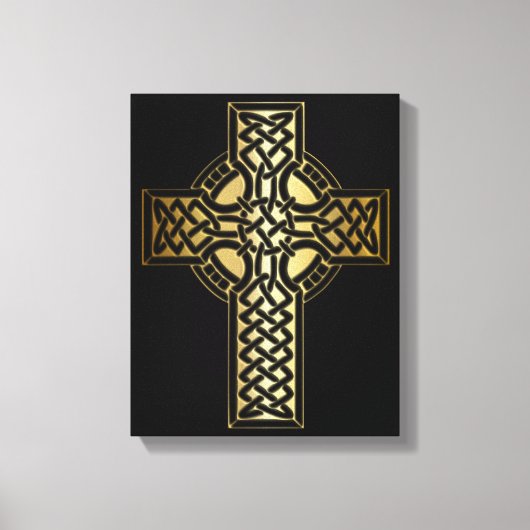Celtic Knot Cross in Gold en Black Canvas Afdruk (Voorkant)