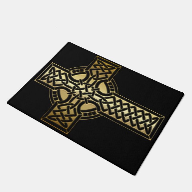 Celtic Knot Cross in Gold en Black Deurmat (Schuin)