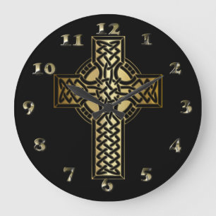 Celtic Knot Cross in Gold en Black Grote Klok