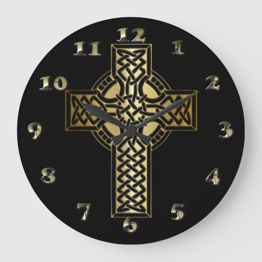 Celtic Knot Cross in Gold en Black Grote Klok (Voorkant)