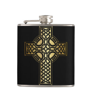 Celtic Knot Cross in Gold en Black Heupfles
