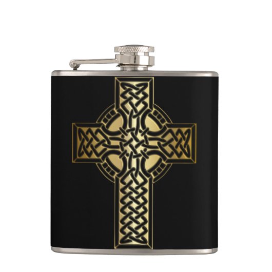 Celtic Knot Cross in Gold en Black Heupfles (Voorkant)