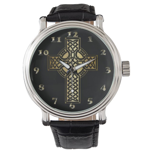 Celtic Knot Cross in Gold en Black Horloge (Voorkant)