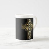 Celtic Knot Cross in Gold en Black Porselein Kop (Voorkant rechts)