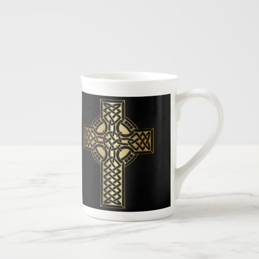 Celtic Knot Cross in Gold en Black Porselein Kop (Rechts)