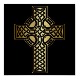 Celtic Knot Cross in Gold en Black Poster