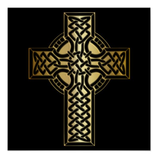 Celtic Knot Cross in Gold en Black Poster (Voorkant)