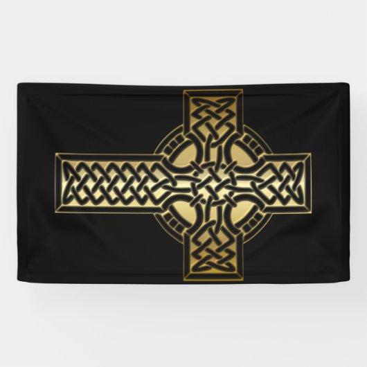 Celtic Knot Cross in Gold en Black Spandoek (Horizontaal)