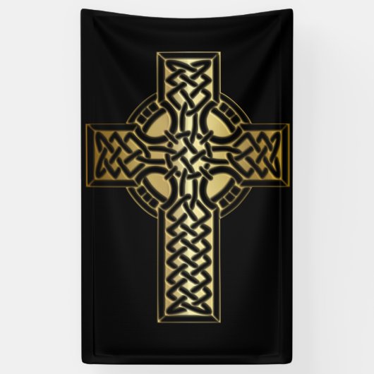 Celtic Knot Cross in Gold en Black Spandoek (Verticaal)