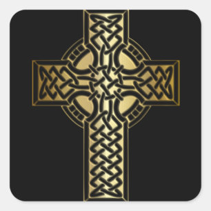 Celtic Knot Cross in Gold en Black Vierkante Sticker