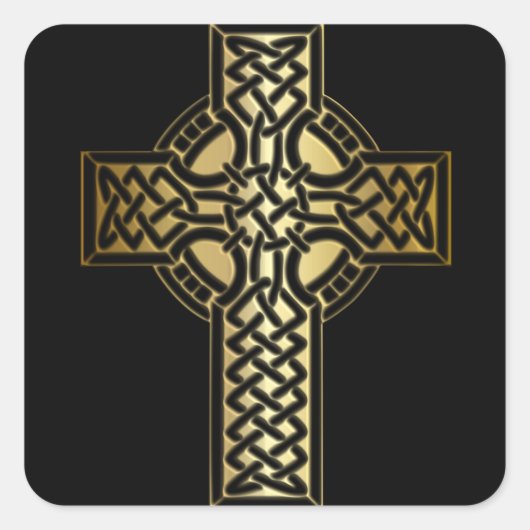 Celtic Knot Cross in Gold en Black Vierkante Sticker (Voorkant)