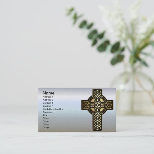 Celtic Knot Cross in Gold en Black Visitekaartje (Staand voorkant)