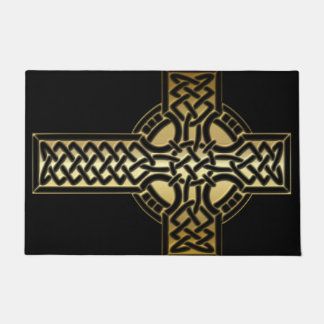 Celtic Knot Cross in Gold en Black Vloermat Deurmat