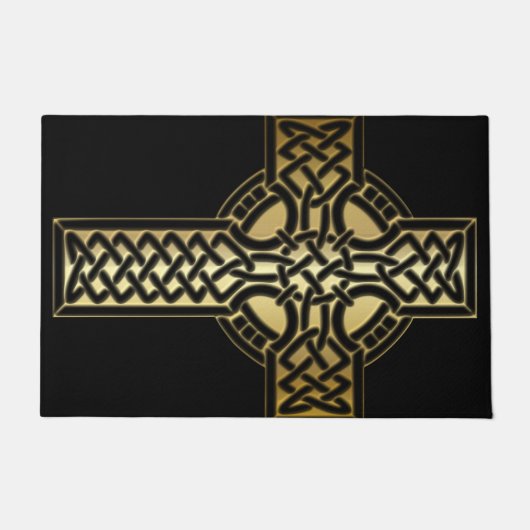 Celtic Knot Cross in Gold en Black Vloermat Deurmat (Voorkant)