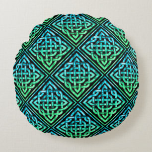 Celtic Knot - Diamond Blue Green Rond Kussen