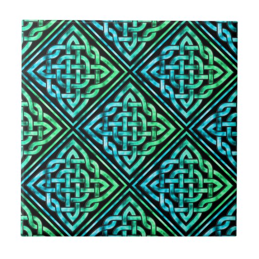 Celtic Knot - Diamond Blue Green Tegel Ceramic Teg Tegeltje (Voorkant)