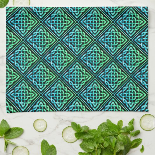 Celtic Knot - Diamond Blue Green Theedoek (Gevouwen)