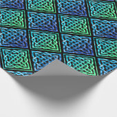 Celtic Knot Diamond Blue Green Tiled Design 2 Cadeaupapier (Hoek)