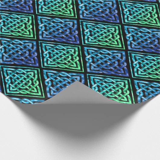 Celtic Knot Diamond Blue Green Tiled Design 2 Cadeaupapier (Hoek)