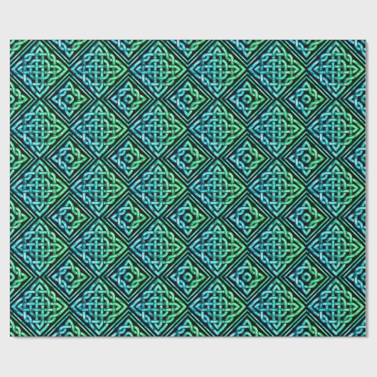 Celtic Knot Diamond Blue Green Tiled Wrapping Pape Cadeaupapier (Vlak)