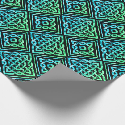 Celtic Knot Diamond Blue Green Tiled Wrapping Pape Cadeaupapier (Hoek)