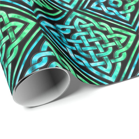 Celtic Knot Diamond Blue Green Tiled Wrapping Pape Cadeaupapier (Rol Hoek)