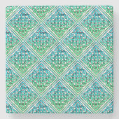 Celtic Knot - Diamond Tegel Blue Green Stenen Onderzetter (Voorkant)
