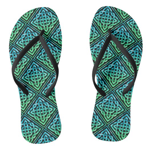Celtic Knot - Diamond Tegel Blue Green Teenslippers (Voetbed)