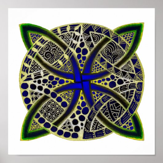Celtic Knot Doodle Green Blue Poster (Voorkant)