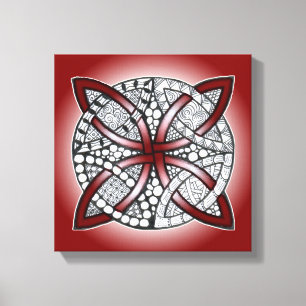 Celtic Knot Doodle Maroon Red Canvas Afdruk