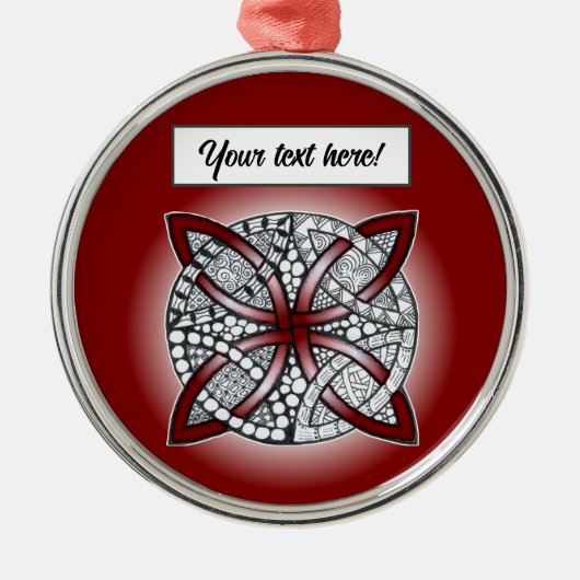 Celtic Knot Doodle Maroon Red Metal Ornament (Voorkant)