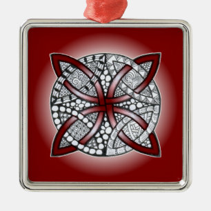 Celtic Knot Doodle Maroon Red Metalen Ornament