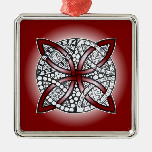 Celtic Knot Doodle Maroon Red Metalen Ornament (Voorkant)