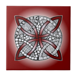 Celtic Knot Doodle Maroon Red Tegeltje