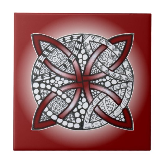 Celtic Knot Doodle Maroon Red Tegeltje (Voorkant)
