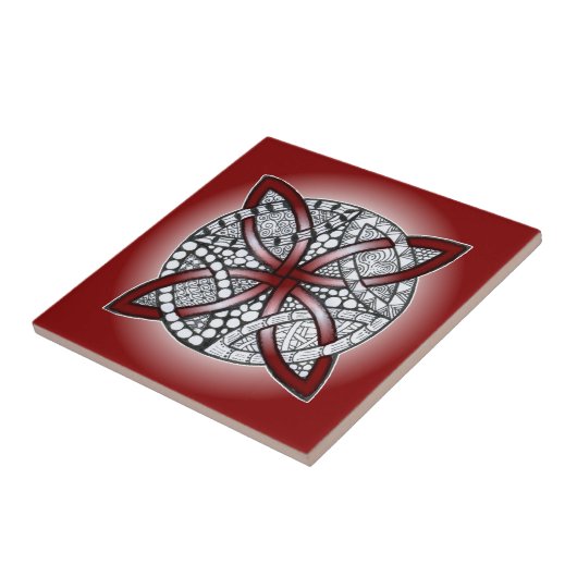 Celtic Knot Doodle Maroon Red Tegeltje (Zijkant)