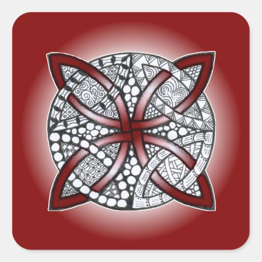 Celtic Knot Doodle Maroon Red Vierkante Sticker (Voorkant)
