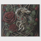 Celtic Knot Dragon Gothic Red Roses Cadeaupapier (Vlak)