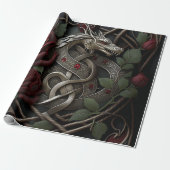 Celtic Knot Dragon Gothic Red Roses Cadeaupapier (Uitgerold)