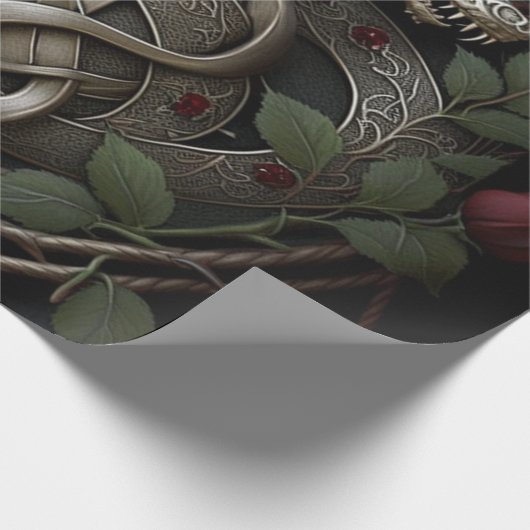 Celtic Knot Dragon Gothic Red Roses Cadeaupapier (Hoek)