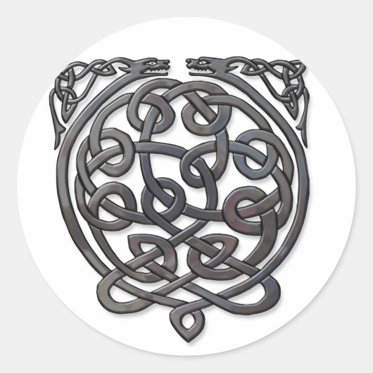 Celtic Knot Dragons - Black Chrome Ronde Sticker (Voorkant)