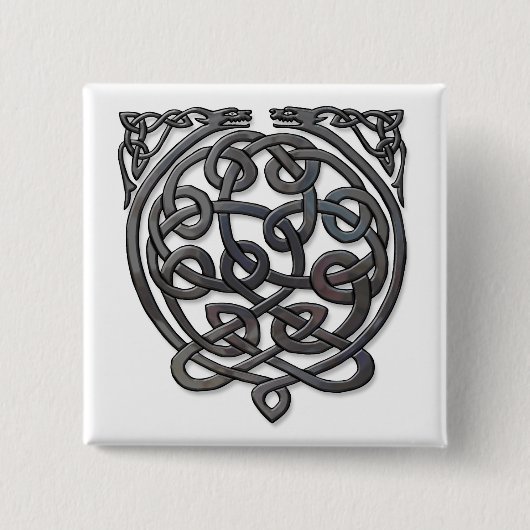 Celtic Knot Dragons - Black Chrome Vierkante Button 5,1 Cm (Voorkant)