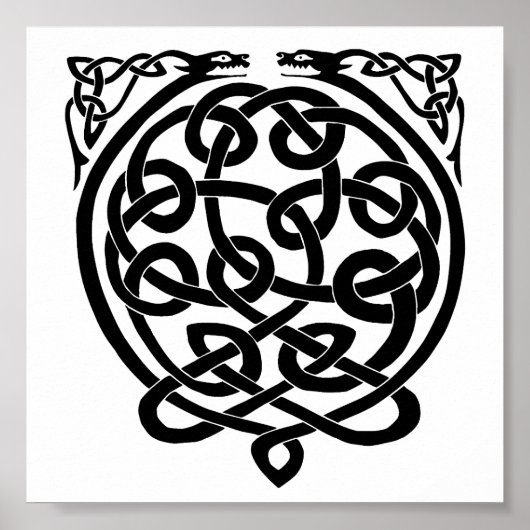 Celtic Knot Dragons - Zwart-wit Poster (Voorkant)