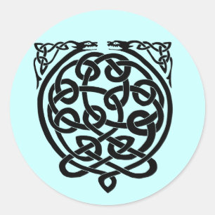 Celtic Knot Dragons - Zwart-wit Ronde Sticker