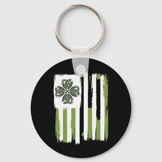 Celtic Knot Four Leaf Clover Stripes Design St Pat Sleutelhanger (Voorkant)