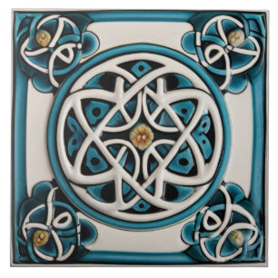 Celtic Knot Geïnspireerd Turquoise en Wit Tegeltje
