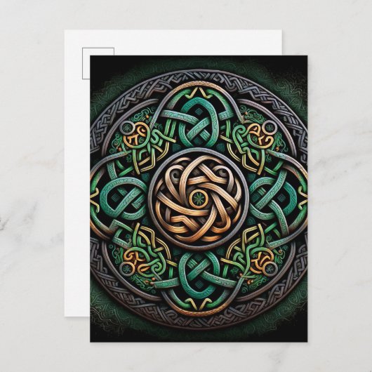 Celtic Knot Green Gold Knotwork Briefkaart (Voorkant / Achterkant)