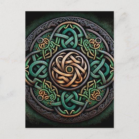 Celtic Knot Green Gold Knotwork Briefkaart (Voorkant)