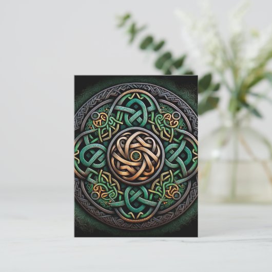 Celtic Knot Green Gold Knotwork Briefkaart (Staand voorkant)