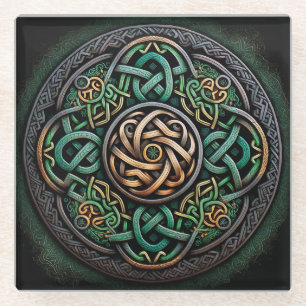 Celtic Knot Green Gold Knotwork Glazen Onderzetter